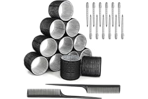 AOROPS Rizadores de pelo grandes, 26 unidades, juego de rizos, rizos sin calor, autoadhesivos, 12 rulos con 12 horquillas, 2 peines para pelo largo, mediano y corto