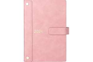 Mljtoyo Agenda journalier 2024, format A5, une page par jour, avec stylo, planificateur mensuel hebdomadaire de jan2024 à déc2024, couverture rigide avec poche intérieure, autocollants