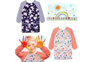 ANZOAT 2Pcs Malschürze Kinder,Wasserdicht Malkittel,Langarm Malschürze Kinder für 6-12 Jahre Mädchen/Junge,Bastelkittel Bastelschürze Kinder mit Ärmeln für Malen & Basteln Backen Kochen