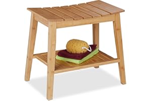Relaxdays Banco Baño con Balda, Taburete Bambú, 45 x 51,5 x 34 cm, Banqueta con Repisa, Pasillo, Cocina o WC, Natural