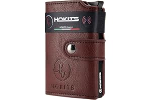 HOKITS Porta Carte di Credito Portafoglio Uomo Donna Piccolo, Porta Tessere, portatessere tascabile Portafogli Mini Clip, Wallet Verticale, Portadocumenti Portamonete Rfid/NFC (Rosso Bordeaux)