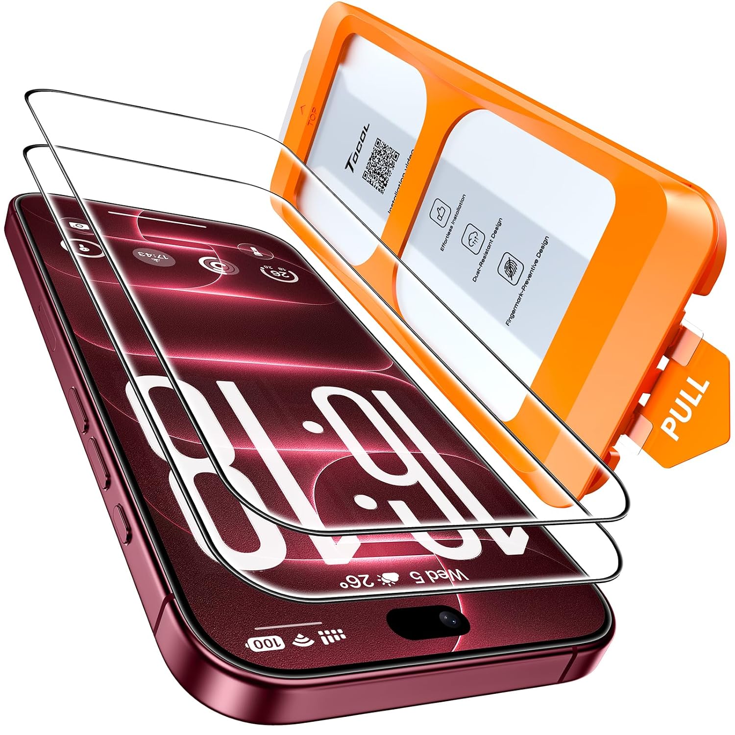 TOCOL Pellicola per iPhone 18 Pro Max, Facile Installazione, Senza Bolle | Vetro temperato HD 9H, Grado Militare Antisfondamento e Antigraffio, Copertura Completa, Compatibile con Cover, 2 Pezzi