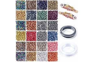 Prettme 4800pcs 3mm 8/0 Glass Seed Beads for Jewelry Making, Small Craft Beads Pony Seed Beads Bracelet Beads with Elastic Strings for DIY Necklaces Bracelets Earrings and Crafting
