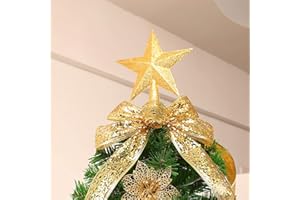 TinaDeer Weihnachtsbaum Stern Spitze - Weihnachtsbaumspitze Stern Glitzernden - Weihnachten Baumspitze - Christbaumspitze Weihnachtsstern für weihnachtsbaumschmuck Party Dekoration (Gold, 12×11cm)