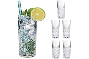 Relaxdays Bicchieri da Cocktail e Long Drink, Tumbler Alti da 300 ml, Calici in Vetro per Gin Tonic, Mojito, Trasparenti, HxD: 15 x 7 cm