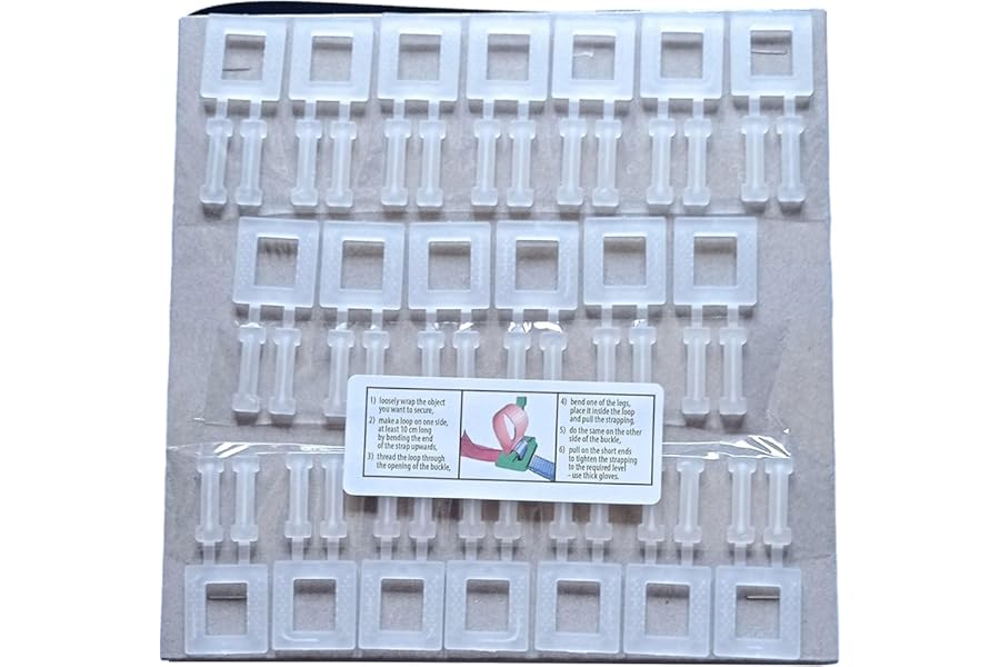 Polypropylene pallet/box strapping kit: 50m x 12mm strapping + 20x plastic buckles - in cardboard dispenser (Black)