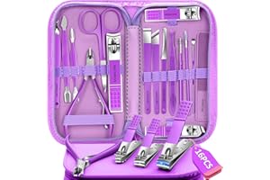 BLESWIN 16-częściowy zestaw do manicure i pedicure, nożyczki do paznokci, profesjonalny zestaw do pielęgnacji paznokci, pomysł na prezent dla mężczyzn i kobiet, z etui na paznokcie w kolorze fioletowym