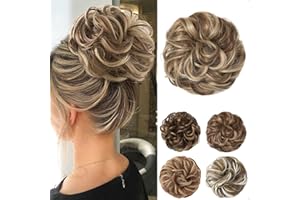 JJstar Chignon Postiche Cheveux Grande Postiches Bouclés Ondulés Chouchou Cheveux Naturel Faux Chignon Elastique pour Femmes Fille (Brunette et Blond Cendré)