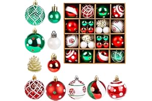 JOFONY Weihnachtsbaumkugeln,42 Stück Weihnachtskugeln Set,Rot und Grün Christbaumkugeln Weihnachtsbaumschmuck Weihnachtskugeln Ball und Tannenzapfen Baumkugeln für Indoor Outdoor Weihnachtsbaum Deko