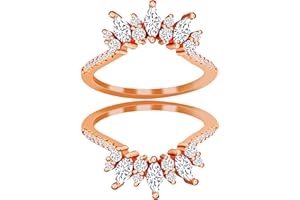 Uloveido Women's 925 Sterling Silver Marquise Cut CZ Crown Wedding Ring Guard Enhancer 2pcs Stack Rings Set Y1025