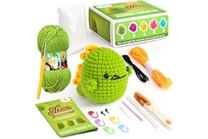 PP OPOUNT Beginner Crochet Kit - Cute Dinosaur, Complete Crochet Kit for Beginners, Starter Pack for Adults and Kids, Bundle Includes Yarn, Hook, Needles, Scissors, Accessories