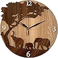 MADHULI Wooden MDF Wall Clock, Tree with Elephant Design Home Decor Stylish Wall Hanging Watch Designer Wall Clock for Home Decoration, Living Room, Bedroom, Office (30 x 30 CM)
