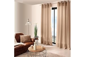 ED ENJOY HOME Rideau Décoratif à Œillets argentés, 140x240 cm, Beige Naturel, 100% Polyester, Satiné, Collection Basic