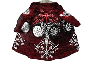 JJLLAZAD Viking Odin Valhalla Kapturek dla Mężczyzn, Faux Kaszmirowy Płaszcz Zimowy Ciepły 3D Print Casual Unisex Kurtka