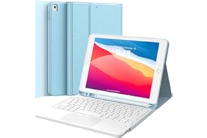 Earto Clavier iPad 9eme Generation, Coque Clavier ipad 9e/8e/7e Generation AZERTY, Smart Touchpad iPad 10.2 Clavier, Détachable sans Fil Clavier avec Porte-Crayon iPad Air 3/iPad Pro 10.5, Bleu