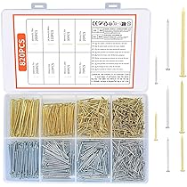 Hotop Bildaufhänger-Nägel - 50 Stück, 2 Größen (4x25mm & 5x35mm), Mit Messingkopf - Für Bilderrahmen & Wanddekoration