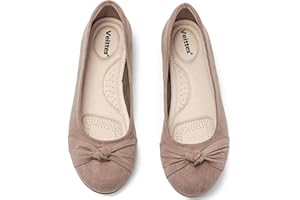Veittes Women's Wide Width Flats Shoes - Fashion Round Toe Slip-on Comfortable Bow Ballet Shoes.