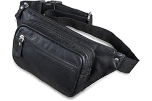 ROYALZ "Tallahassee" saszetka na brzuch, skórzana, dla mężczyzn i kobiet, unisex, saszetka na pasek, torba na klatkę piersiową, torba na biodra, styl vintage, czarny, M