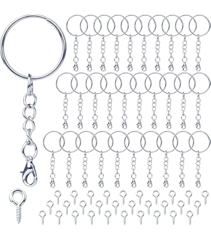 70 Anelli Portachiavi Con Catena | In Metallo Argentato | Per DIY, Organizzazione Chiavi E Craft - Foto 10