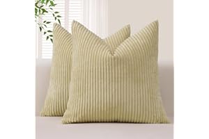 Sungeek Zestaw 2 miękkich poszewek na poduszki ze sztruksu, w paski, boho, solidne, wiejskie, dekoracyjne poszewki na poduszki lędźwiowe, na sofę, kanapę, do sypialni, 40 x 40 cm, beżowe