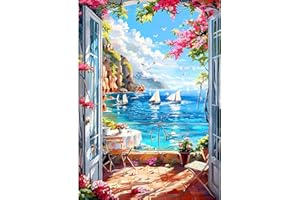 QINRUBB DIY Meereslandschaft Diamond Painting Erwachsene, 5D Blumen Diamant Painting Bilder Anfänger, Tür Runder Vollbohrer Diamanten Malerei Stickerei Kreuzstich Geschenke Home Wand Dekor 30x40cm