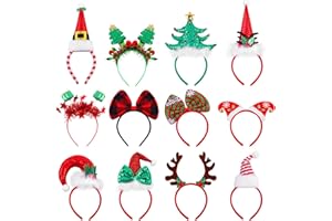 Aneco 12 Stück Weihnachten Headbands Assorted Weihnachten Head Boppers Xmas Tree Santa Geweih Rentier Elfen Hut Stirnband für Weihnachten Party