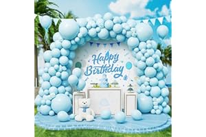 ROXISTAR Palloncini Blu Pastello, 143 Pezzi Dimensioni Diverse Macaron Azzurri Blu Chiaro Arco Palloncini Kit con Nastro per Ragazzi Bambino Festa di Compleanno Baby Shower Fidanzamento Matrimonio Battesimo