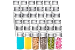 Acetiti 36 Pièces Mini Tubes à Essai en Verre avec Bouchon à Vis, 10ml Tubes Transparents à Fond Plat Fioles à Échantillons pour Sels de Bain, Épices, Perles, Laboratoire, DIY et Artisanat (10ml)