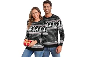 Aottori Christmas Jumpers for Women Men Xmas Jumper Crew Neck Knitted Christmas Sweater Ladies Novelty Funny Reindeer Knitwear Winter Warm Pullover
