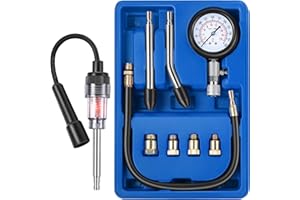 Fiada 9 Pieces Automotive Compression Tester Kit and Spark Plug Tester, Universal Car and Motorcycle Engine Testing Tools for Cylinder Pressure Gauge (Blue)