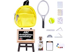 QANMUA Wichtel Miniatur Puppenhaus Zubehör, 1:12 Weihnachten Mini Puppenhaus Zubehör Miniatur Tennisschläger mit Ball, Miniatur Puppe Schule Set für Dollhouse DIY Weihnachts Geschenk