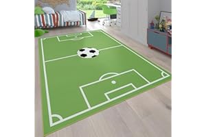 Paco Home Alfombra Infantil Juego para Dormitorio Niños Diseño Campo De Fútbol En Verde, tamaño:100x200 cm