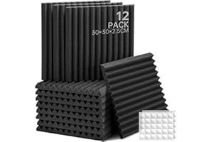 SOUNDSBAY Lot de 12 Panneaux de Mousse Acoustique, Mousse Anti-Bruit Panneaux Acoustiques Haute Densité Isolant Phonique, pour Podcasting, Studios D'enregistrement, Bureaux Avec des Stickers 30×30×2,5 cm