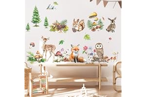 SHUCHING Forest Animals Wall Stickers Peel and Stick, Woodland Animals Deer Fox Owl Wall Decals, Wall Decoration Art for Kids Bedroom Nursery Playroom Classroom