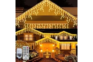 CORST 10M 400LED Christmas Icicle Lights Outdoor Curtain Lights Ice Lights for Eaves Window Waterfall Lights Mains Powered Connectable with Remote for Xmas Room Gazebo Decor(Warm White)