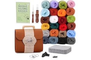 Reovin Nadelfilzset in 24 Farben, Nadelfilzzubehör Mit Aufbewahrungstasche, Wollfilzset Mit Filzwolle in Großen Mengen, Filznadeln, Nadelfilzunterlage Für DIY-Basteldekoration