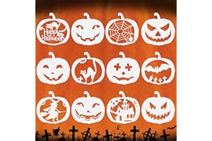 GUITTLY 12 PCS Halloween Stencils, Pumpkin Face Stencils for Carving, Reusable Plastic Large Halloween Templates for Painting on Wood DIY Pumpkin Crafts Wall Fabrics Window Hallowmas Art Decor (Stencils2)