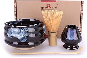 Goodwei Juego de té Matcha Premio - Cuenco Ceremonial, Batidor y Soporte (Burashi, 80)