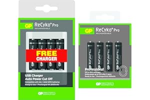 GP Batteries Chargeur de piles rechargeables AA et AAA ReCyko + USB | + 4 batteries AA de 2 100 mAh et 4 piles AAA de 850 mAh
