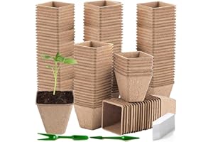 JAADU Pots Biodégradables,100 Pièces 8 CM Pot de Semis de Plante,avec 100 étiquettes de Plantes +2Pcs Outils de Repiquage,Peti Pots pour Plantation Graine Fleurs