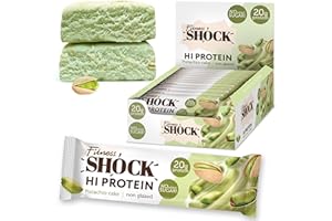 ‎FITNESSHOCK FitnesSHOCK High Protein Bar Set with High 20 g Protein Content Protein Bar without Added Sugar Low Calorie Low Carb Fibre Pistachio Cake Flavour 12 Pieces 60 g