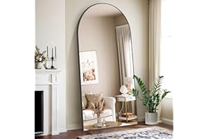 NIMURY Espejo de Pie 192 x 85 cm, Gran Arqueado de Pared Con Marco de Aluminio Negro, de Cuerpo Entero Para Baño, Dormitorio, Entrada y Pasillo