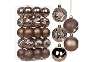 Oairse Bolas de Navidad marrones de 6 cm, 30 piezas inastillables con cuerdas para colgar, juego de decoraciones pequeñas para árbol de Navidad para bodas, vacaciones, fiestas, coronas, Navidad