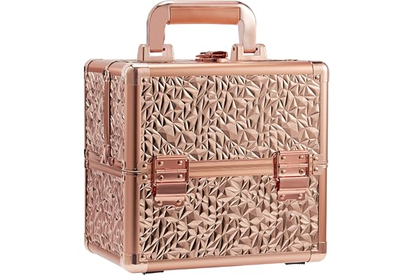Mallette Maquillage Mallette à Onglerie AVCE Clé Vanity Maquillage Mallette Rangement Maquillagey 4 Plateaux Aluminium Cosmétique Esthetiqué Coiffure Bijoux Boîtes Beauty Case de Voyage, Or Rose