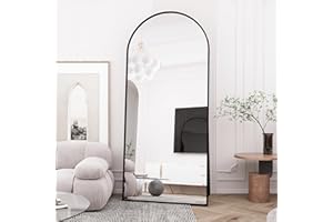 Beauty4U Full Length Mirror Arched Top, 194x94cm Large Free Standing Mirrors, Floor Mirror with Black Aluminum Alloy Frame for Living Room or Bedroom, Hanging or Leaning