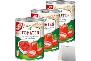 Gut&Günstig Lot de 3 boîtes de tomates entièrement pelées avec jus de tomate (3 x 400 g) + bloc usy