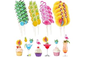 YEAMLTE Decorazioni per Cocktail, 100 PCS Decorazioni Cocktail Estate, Decorazione Cocktail Spiaggia, Spiedini da Cocktail con Fenicottero, Ananas, Pavone, Albero di Cocco per Feste in Spiaggia