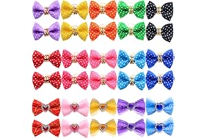 HOLLIHI Lot de 30 Nœuds de Ruban Gros Grain avec Élastiques en Caoutchouc Accessoires de Toilettage pour Chiens Chats à Poils Longs