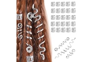 ‎TULAMORIY 28 Stück Dreadlocks Schmuck,Verstellbar Metall Cuffs,Flechtet Haar Schmuck,Haarspiralen Clips,Dreadlocks Perlen Flechtet Haar Schmuck,Für Männer Und Frauen Geeignet(Silber)