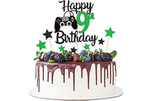 Joyeah Happy 9th Birthday Cake Topper Glitter Video Game Cake Pick Game On Cheers to 9 Years Cake Decoration for Game Theme Happy 9th Birthday Party Supplies Green